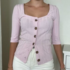 Free people pink button down sweater